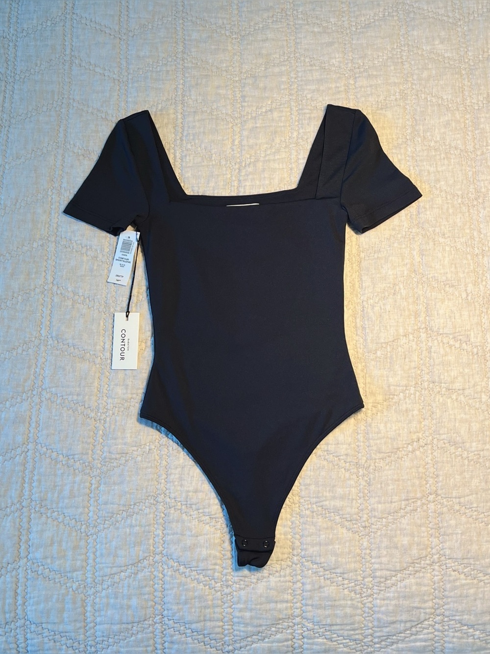 Aritzia Babaton Contour Black Square-Neck Short Sleeve Bodysuit